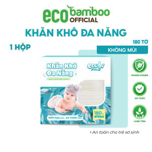 [ECOBAMBOO OFFICIAL]_Combo 03 hộp khăn vải khô đa năng cao cấp cho bé Ecobi hộp 180 tờ 300g không mùi không parabens
