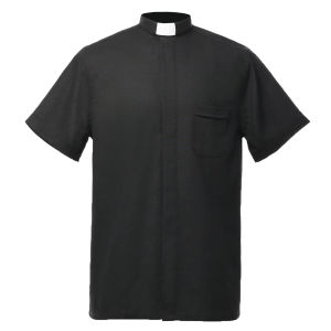 Clerical Polo for Priests Shirt Minister Bishops Preacher Priest Tops with Tab Collar Short Sleeve For Clergy Black