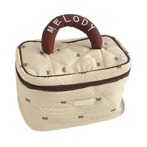 Large Capacity Portable Bows Design Cosmetic Bag For Women and Girls Travel Makeup Organizer With Multiple Compartments