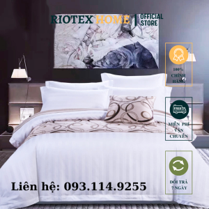 Bộ Ga Gối Cotton Khách Sạn Trắng Sọc Cao Cấp Cho Nệm 5 - 35cm RIOTEX Kích Thước 1m/1m2/1m4/1m6/1m8/2m2/2m (Gồm 1 ga + 2 Vỏ Gối Nằm 50x70cm)