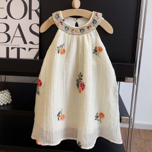 Bear Leader Sequin Floral Collar Princess Dress Summer Flower Embroidered Ternos Girls Clothes Round Neck Sleeveless Solid Color Kids Costumes