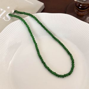 JING 4 6 8 10mm Green Beads Necklace Toggle Clasp Round Choker Necklace Glass Collarbone Chain Women