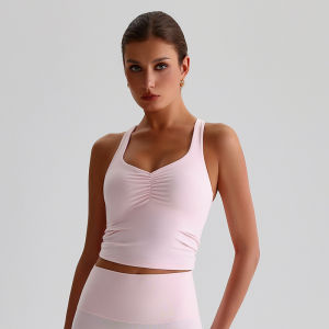 Solid Color Sports Tank Top Women Fitness Bra TightsCross Back Gym Clothe Underwear Yoga Vest High impact shockproof Chest Pad2026