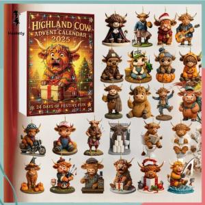 ส่วนลด 10 บาท สำหรับการซื้อ 1 ชิ้น ปฏิทินไฮแลนด์วัวแอดเวนต์2025กล่องเซอร์ไพรส์24ชิ้นรูปปั้นวัวไฮแลนด์เครื่องประดับแขวนสำหรับต้นคริสต์มาสตกแต่งบ้าน