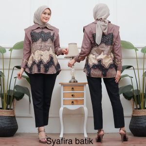 kemeja batik wanita kerah daun