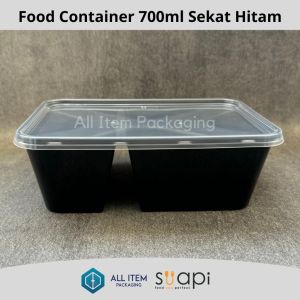 Thinwall Suapi 700ml Hitam Sekat 2 / Kotak Makan / Food Container isi 25 Pcs