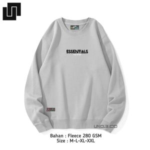 Sweater Crewneck Pria Casual Warna Hitam Size M-XXL