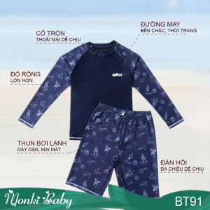Bộ bơi size lớn cho các bé trai béo mập áo tắm cỡ đại đến 85kg tay dài quần lửng ngang gối chống nắng tốt thun lạnh | BT91