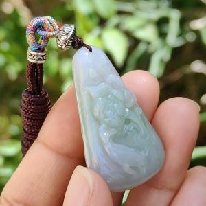 Smooth Texture Two colors Green and Lavender Natural Type A Jadeite Pendant Necklace crafted with Flower and Fish symbols of Wealth prosperity and good fortune certificate included weigh 11.84 grams 38.6 * 24.5 * 7.8 mm suitable for daily wear