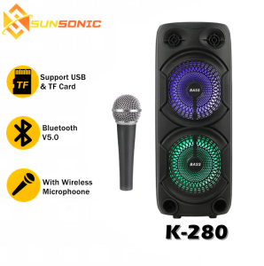 K-280 24 Inch Extra Bass Karaoke Wireless Dual Bass Bluetooth Speaker with Remote Control & Wireless Microphone