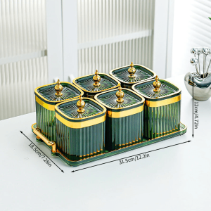 🐻DAILY2U🐻 Nordic Light Luxury Fruit Snack Storage Divided 4/6 in 1 Compartment Serving Tray Dried Fruit Plate Candy Tray with Cover Sealed Jar