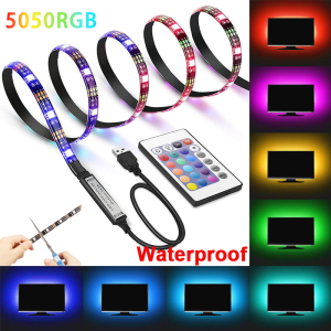 USB RGB 5050 Brighter LED Strip Lighting Waterproof with Remote Controller 7 Colors to Change Every LED Bead Cut Unit DIY for Festival Decoration