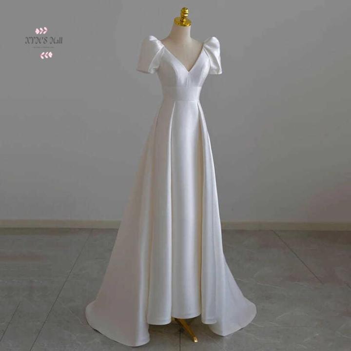 XYMS mall】 wedding dress satin bridal style simple dress Maxi A