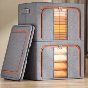 Oxford Fabric Clothing Storage Box with Steel Frame Folding Bag Clear Window Zipper for Clothes Bed Sheets Blanket with Handles