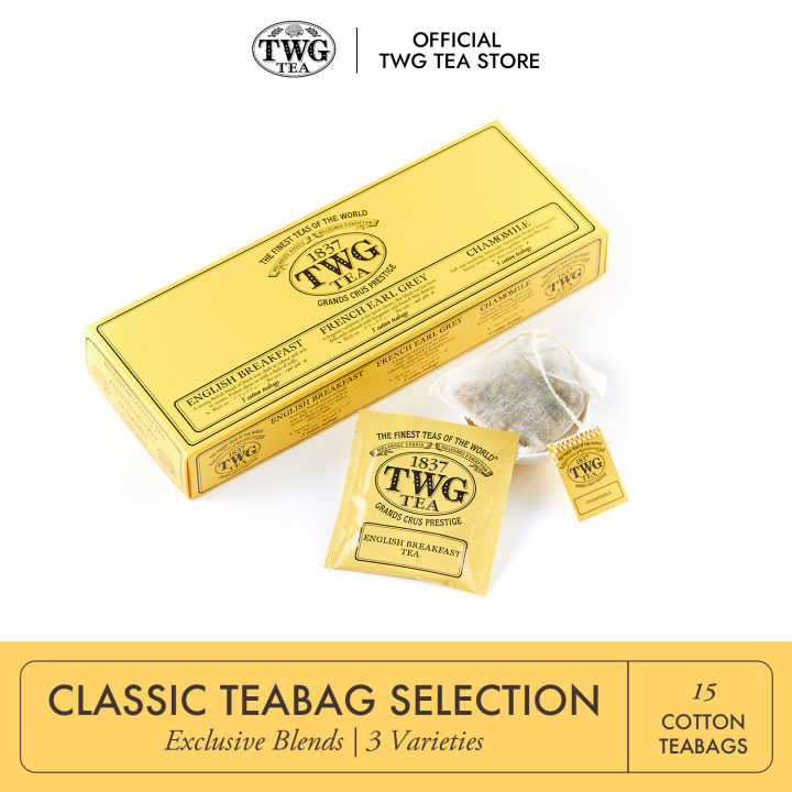 TWG Tea | Classic Teabag Selection, 3 Classic Teas in 15 Hand Sewn Cotton Tea Bags in Giftbox, 37.5g