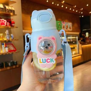 660ml Children Water Bottle With Lid & Straw Portable & Cute School Water Bottle