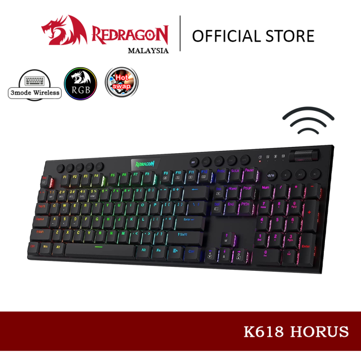 Redragon K618 Horus Wireless Tri-mode Low Profile Mechanical Keyboard ...