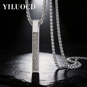 YILUOCD Ayatul Kursi Vertical Pendant Necklace Stainless Steel 3D Bar Allah Necklace Islamic Quran Prayer Talisman Jewelry