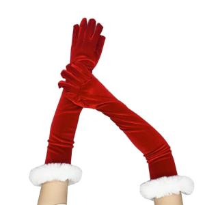 Christmas Cosplay Santa Gloves Winter Full Finger Mittens Stretchy Warm Small Bells/White Cuffs Gloves for Girls Teens