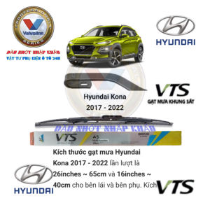 Gạt mưa Hyundai Kona đời từ 2017 đến 2022. Gạt mưa 5 khúc đa năng VTS-A7 - Gạt mưa cao cấp VTS-A5 gọng sắt. 1 đôi gạt mưa tặng 5 viên sủi rửa kính ô tô.