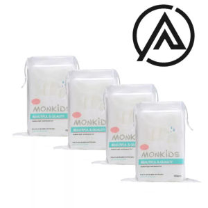 COMBO 04 Bông tẩy trang 100% cotton 3 lớp mềm mịn thấm hút cực tốt 100 miếng/bịch BTT06AZ - Thương Hiệu MONKIDS - AZAGO
