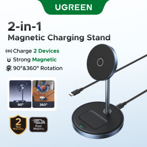 UGREEN 2-IN-1 20W MagFlow Wireless Charger 7.5W for iPhone 16 15 14 Pro Max iPhone 16 15 Plus AirPods Pro/Max Xiaomi Air Samsung S24 Ultra S23 Samsung Buds Phone Holder