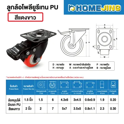 ล้อ PU สีแดง ขาว 1.5 นิ้ว 2 นิ้ว ลูกล้อเฟอร์นิเจอร์ ลูกล้อรถเข็น ล้ออุตสาหกรรม ล้อเลื่อน หมุนลื่น แข็งแรง ทนทาน
