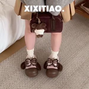 XIXITIAO Comfortable Thick-Soled Bowknot Womens Furry Shoes Cute Bunny Ears Soft and Adorable Lolita Winter Cotton Slippers