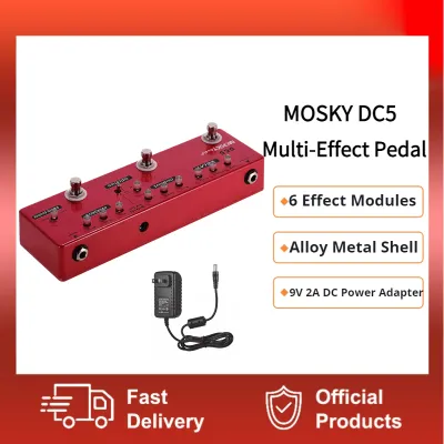MOSKY DC5 Guitar Multi Effects Pedal 6 in 1 Delay + Chorus + Distortion + Overdrive + Booster + Buffer Full Metal Shell with True Bypass