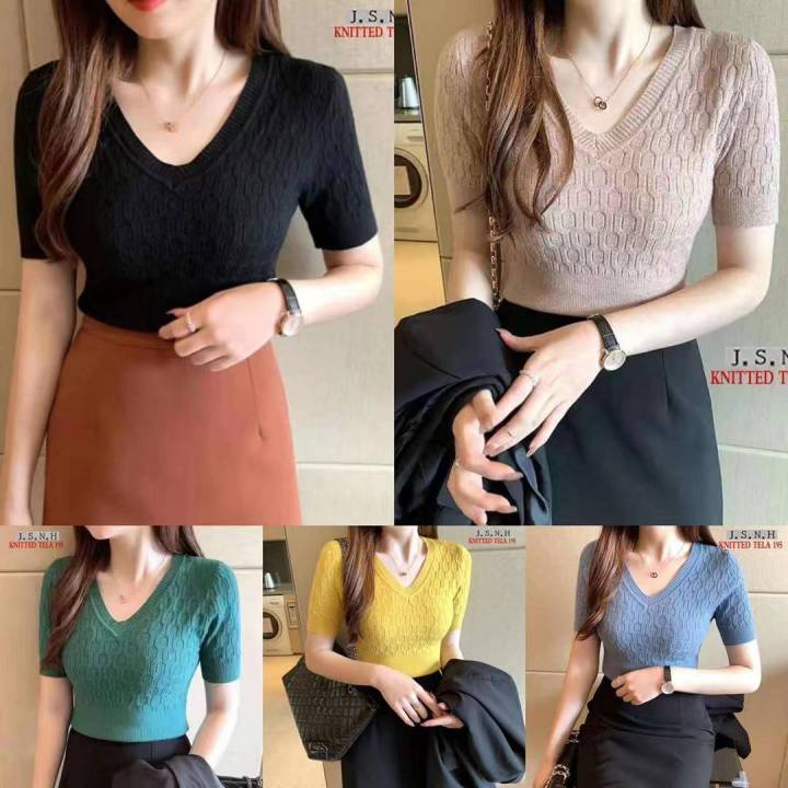 Oneshopping Womens Korean Knitted V Neck Bodycon Top #195 | Lazada PH