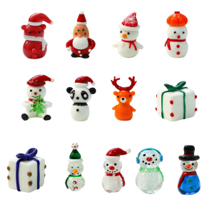 Holiday Miniature Glass Snowman Reindeer Santa Sculpture Tabletop Shelf Decoration For Christmas Display Party Gift