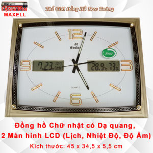 Đồng hồ Kim Điện tử KIM TRÔI EASTAR Mặt Kính Tràn Viền 3D DẠ QUANG – Lịch Vạn niên Nhiệt Kế và Ẩm Kế – Tặng 3 Pin Maxell – Decor Trang Trí