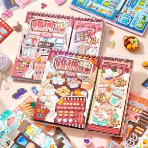 SKJK Cartoon Miniature Landscape Sticker Book Coil Binding Decompression DIY Cabin Scene Sticker Funny 3D Daily Storage Sticker Collection Gifts