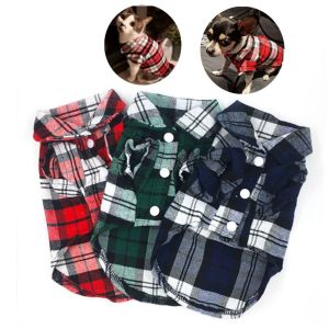 FCVGS Classic 1Pcs Lapel Cotton French Bulldog Plaid Dog Vest Dogs Shirt For Small Medium Dogs Cats Pets Supplies