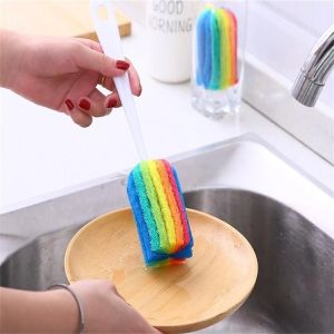 DiyHomeIpoh Colorful Long Handle Sponge Cup Washing Brush/ Rainbow Color Glass Bottle Cleaning Scouring Pad/ Kitchen Vacuum Cup Washing Brush 创意七彩海绵长柄洗杯刷清洁刷奶瓶刷海绵刷洗杯子刷子长瓶刷