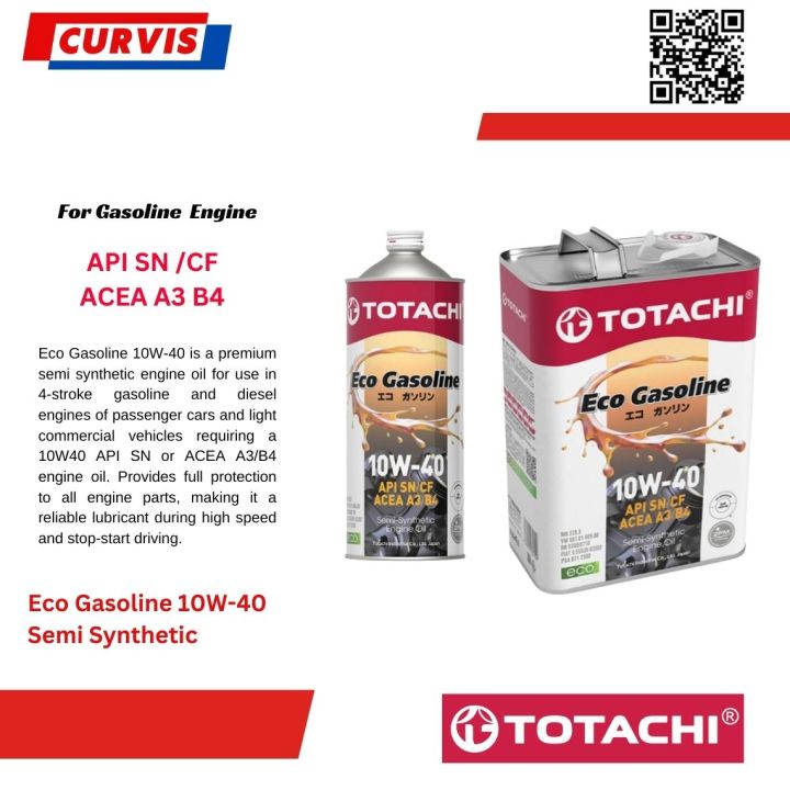 TOTACHI Eco Gasoline 10W-40 (Semi-Synthetic Engine Oil for Gasoline ...