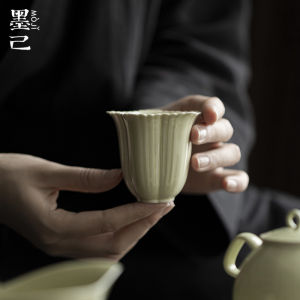 墨己绿釉花口主人杯功夫茶具家用仿宋五瓣花品茗杯陶瓷家用闻香杯