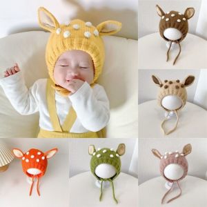 ADAM Vải nhung Mũ cho bé Hoạt hình Bảo vệ tai Mũ len cho trẻ sơ sinh. Dễ thương Mũ len hình hươu Mùa thu và mùa đông.