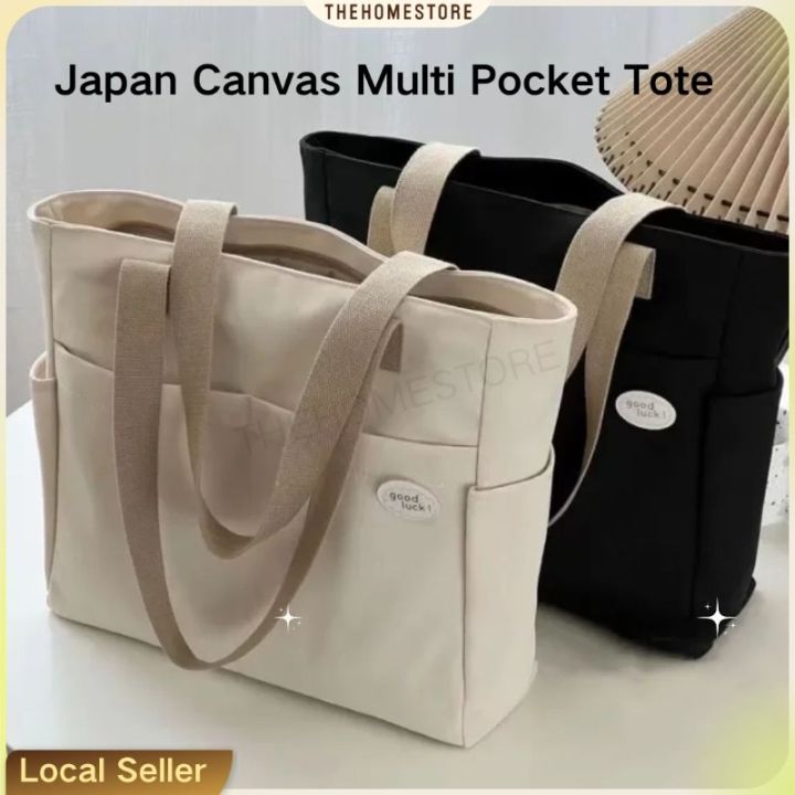 [2024 Raya] Japan Canvas Multi Pocket Tote Casual Shoulder Bag Gentle ...