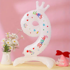 Balon Foil Angka Large Ukuran 32Inch Balon Angka Jumbo Standing Mahkota HBD Putih Bisa Berdiri Ukuran Jumbo 80cm Putih