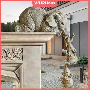 WP💓💛💖 Resin Decorative Craft 3-piece Realistic Elephants Mother Hanging 2-Babies Figur