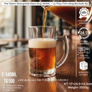 Bộ 12 Ly Thủy Tinh Có Quai TG315 350ml Sọc Đứng Cao Cấp