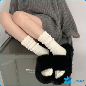 LoviRa Women Sock Japanese Style Retro Thick Thread Solid Color Middle Tube Socks