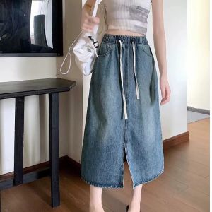 rok jeans wanita jumbo rok korean style panjang rok midi korea 7/8