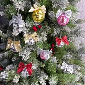 2025YESPERY ลูกบอลคริสมาสต์สะท้อนแสงกระจก1/4ชิ้นพร้อมโบว์บทความตกแต่งคริสต์มาสจี้ต้นคริสต์มาสแขวนอุปกรณ์ตกแต่งบ้านODKLCB