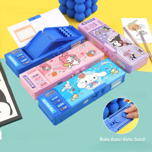 Sanrio Kotak Pensil Password Multifungsi Kartun Motif Kuromi Melody Tempat Pensil Termasuk Rautan Pensil / Kotak Alat Tulis Berbentuk Kotak Troli Lucu dengan Stiker Sanrio