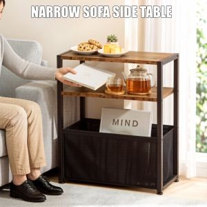 Narrow Side Table Slim End Tables Sofa Side Table Nightstand Non-Slip Multi-Functional Shelving Unit