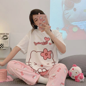 Cartoon Anime Sanrio Womens Pajamas Round Neck Short Sleeve T-Shirt Kawaii Student Loose Comfort Sleepwear Pajamas Sets Clothes