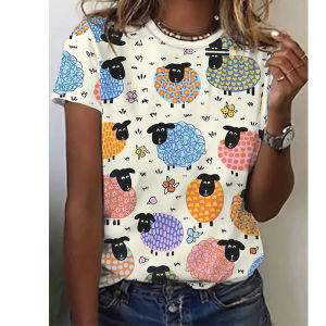 [Local Stock] ZEEMIN Sheep Dog Cat T-Shirts Animal Pattern 3D Print Women O-Neck Short Sleeves T Shirt Street Y2k Harajuku Tees Tops Female Clothing