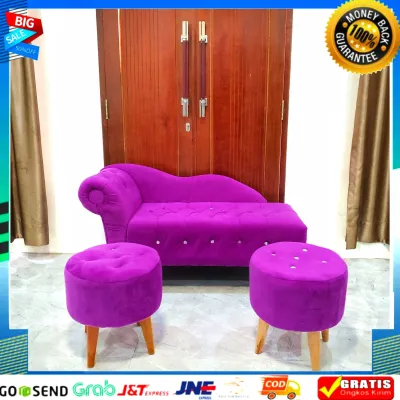 ( 1 SET ) 1 SOFA SANDAR + 2 STOOL BULAT bahan buludru berkualitas